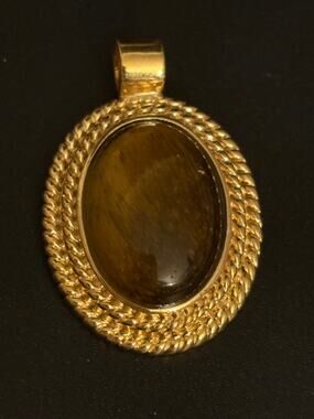 Vintage Genuine Tiger’s Eye Gold Tone Pendant